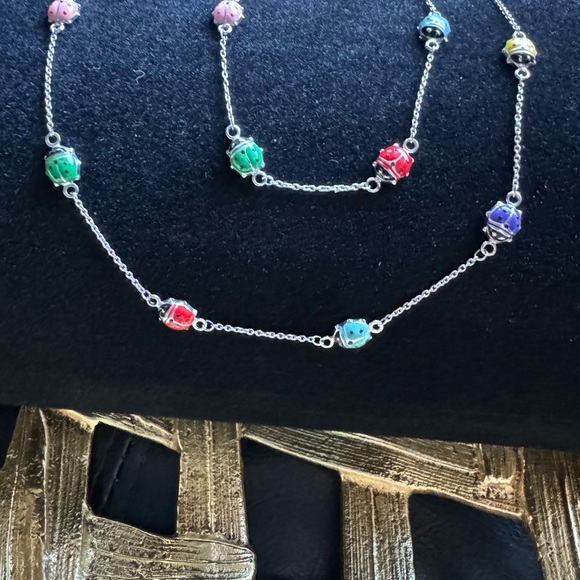 Sterling Silver multicolor ladybug children’s Necklace and Bracelet - Picture 5 of 9